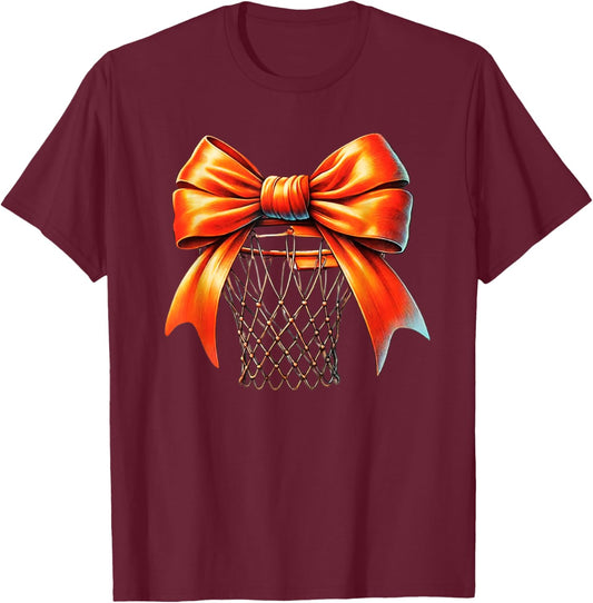 Cute Basketball Coquette Bow Basketball Girl Basketball Hoop T-Shirt - T-Shirt | Maroon