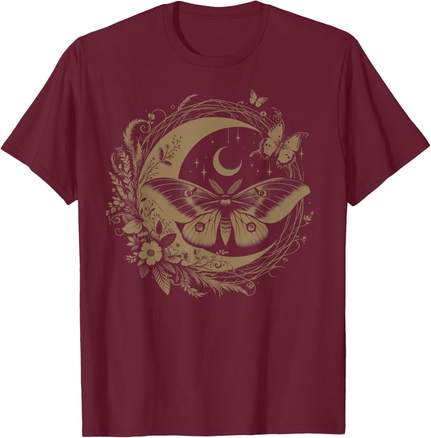 Cute Fairycore Floral Moth Aesthetic Girls Women Graphic T-Shirt - T-Shirt | Maroon