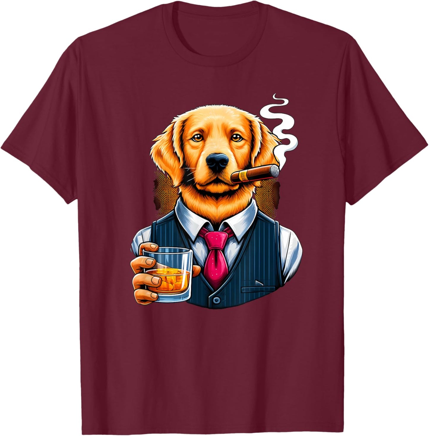 Golden Retriever dog Cigar And Whiskey T-Shirt - T-Shirt | Maroon
