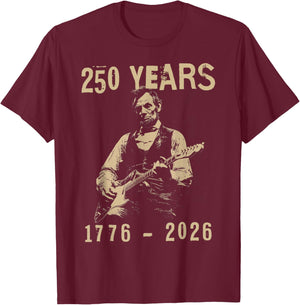 abe Lincoln Playing Guitar 250 Years 4th July Lincoln Guitar T-Shirt - T-Shirt | Maroon