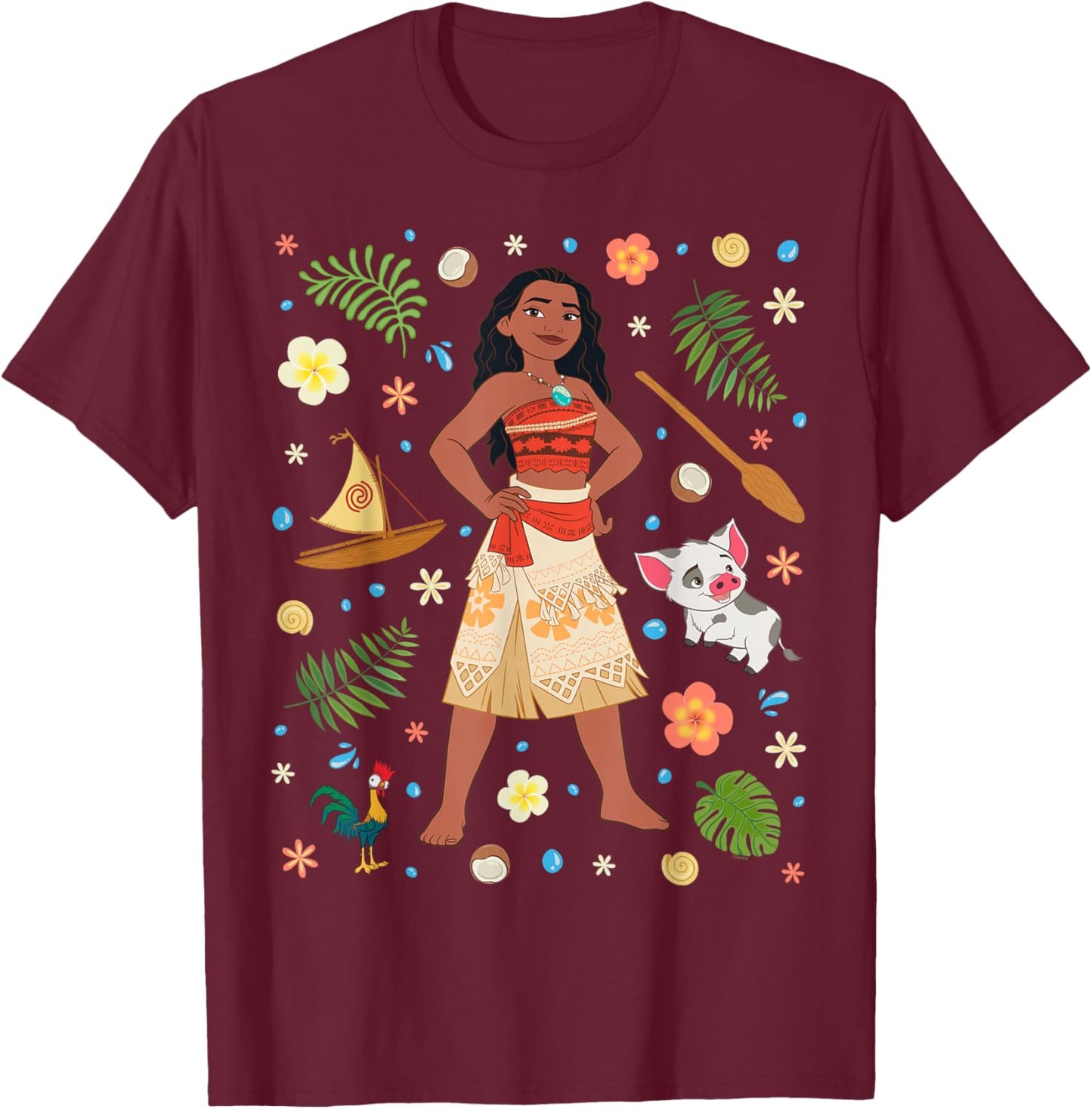 Disney Princess Moana Collage Portrait T-Shirt - T-Shirt | Maroon
