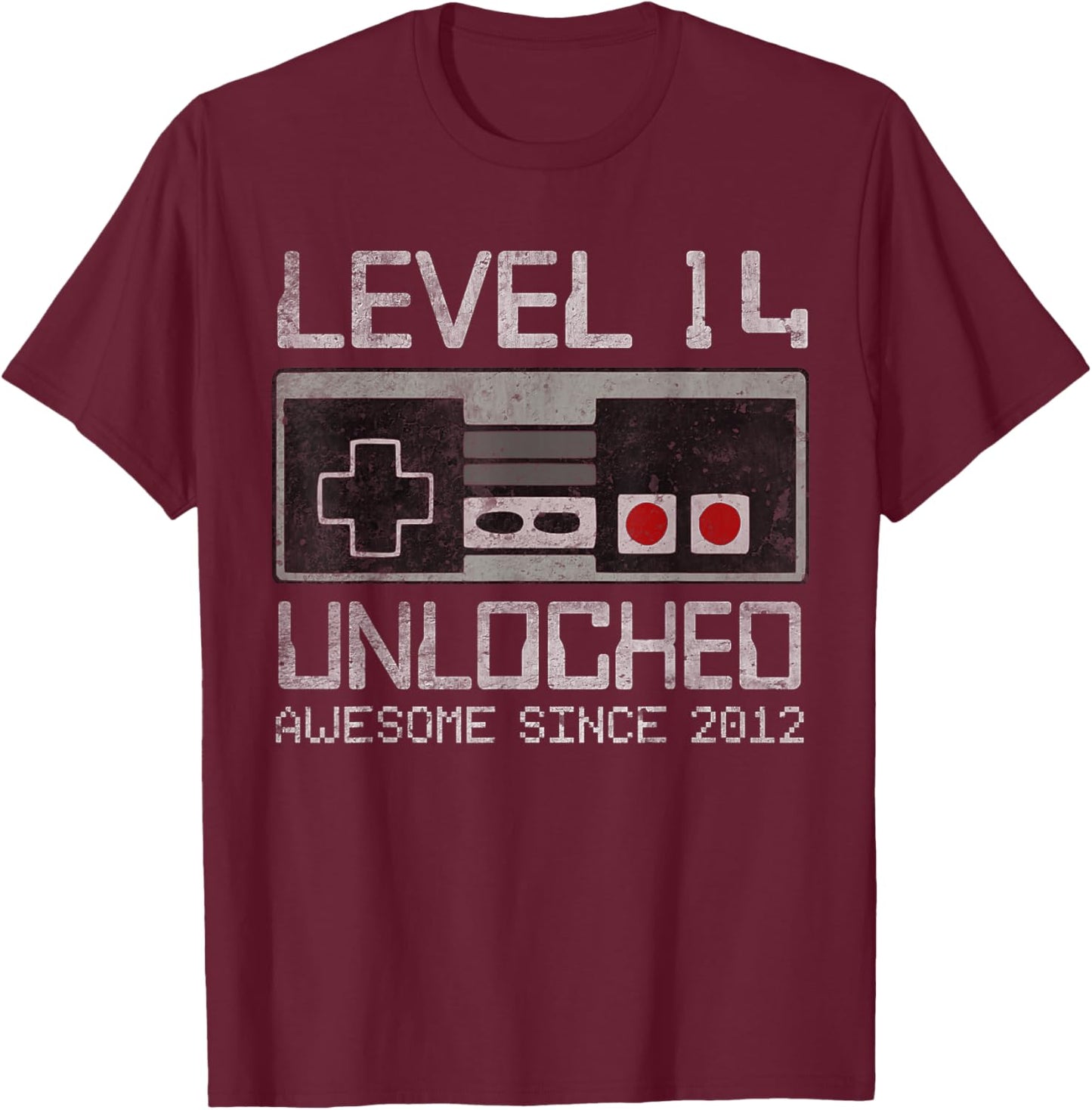 Level 14 Unlocked 14th Birthday 14 Year Old Video Gamer Boy T-Shirt - T-Shirt | Maroon