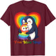 Free Penguin Mom Hugs Pride Heart LGBTQ Inclusion Support T-Shirt - T-Shirt | Maroon