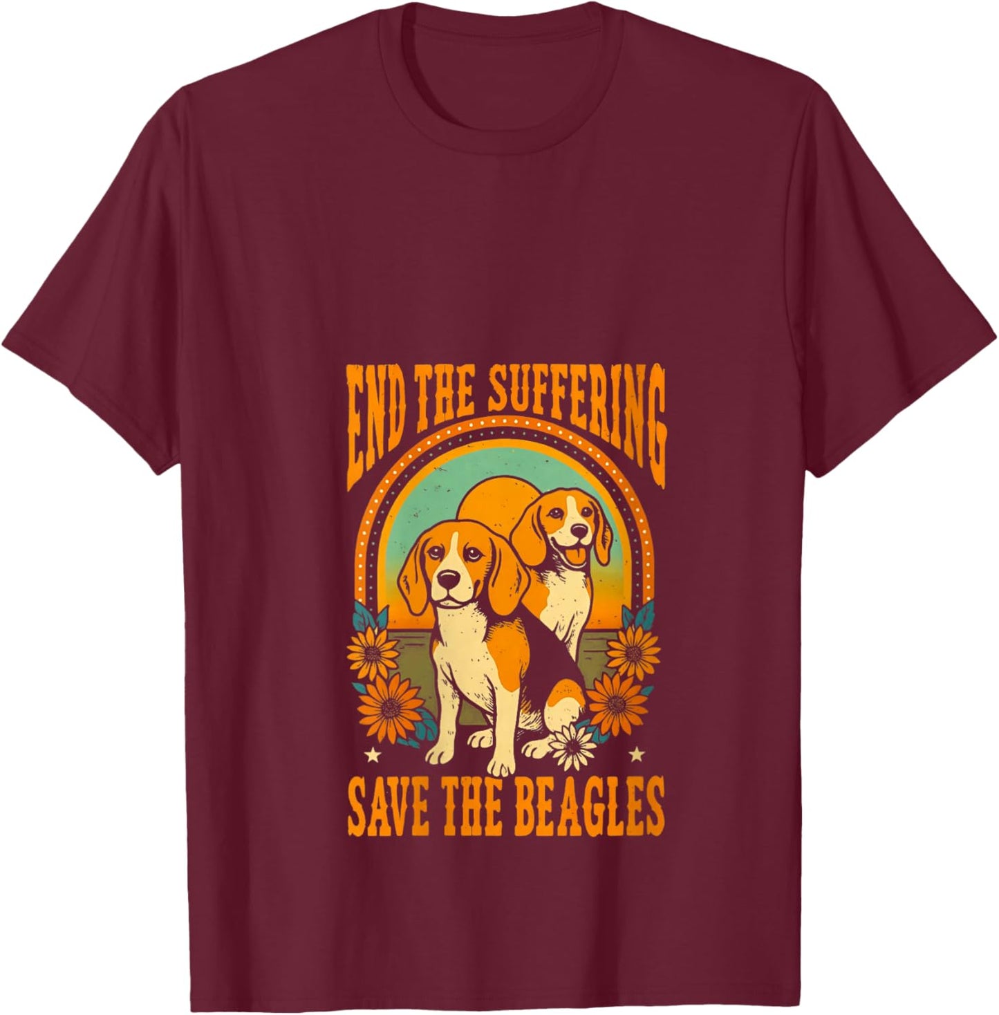 Women's End The Suffering Save The Beagles Dog V-Neck T-Shirt - T-Shirt | Maroon