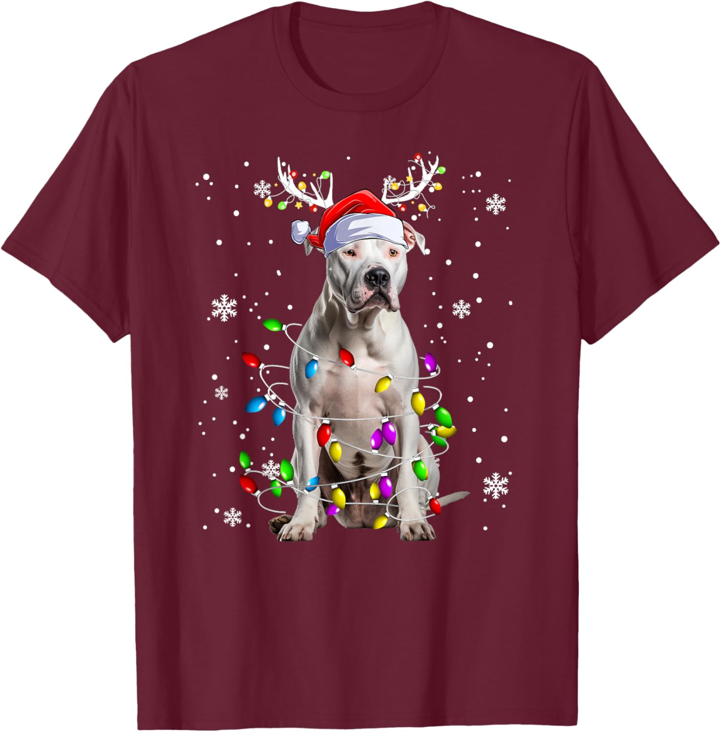 Pitbull Doggy funny Christmas Pitbull dog Reindeer Women Kids T-Shirt - T-Shirt | Maroon