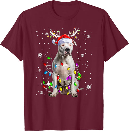 Pitbull Doggy funny Christmas Pitbull dog Reindeer Women Kids T-Shirt - T-Shirt | Maroon