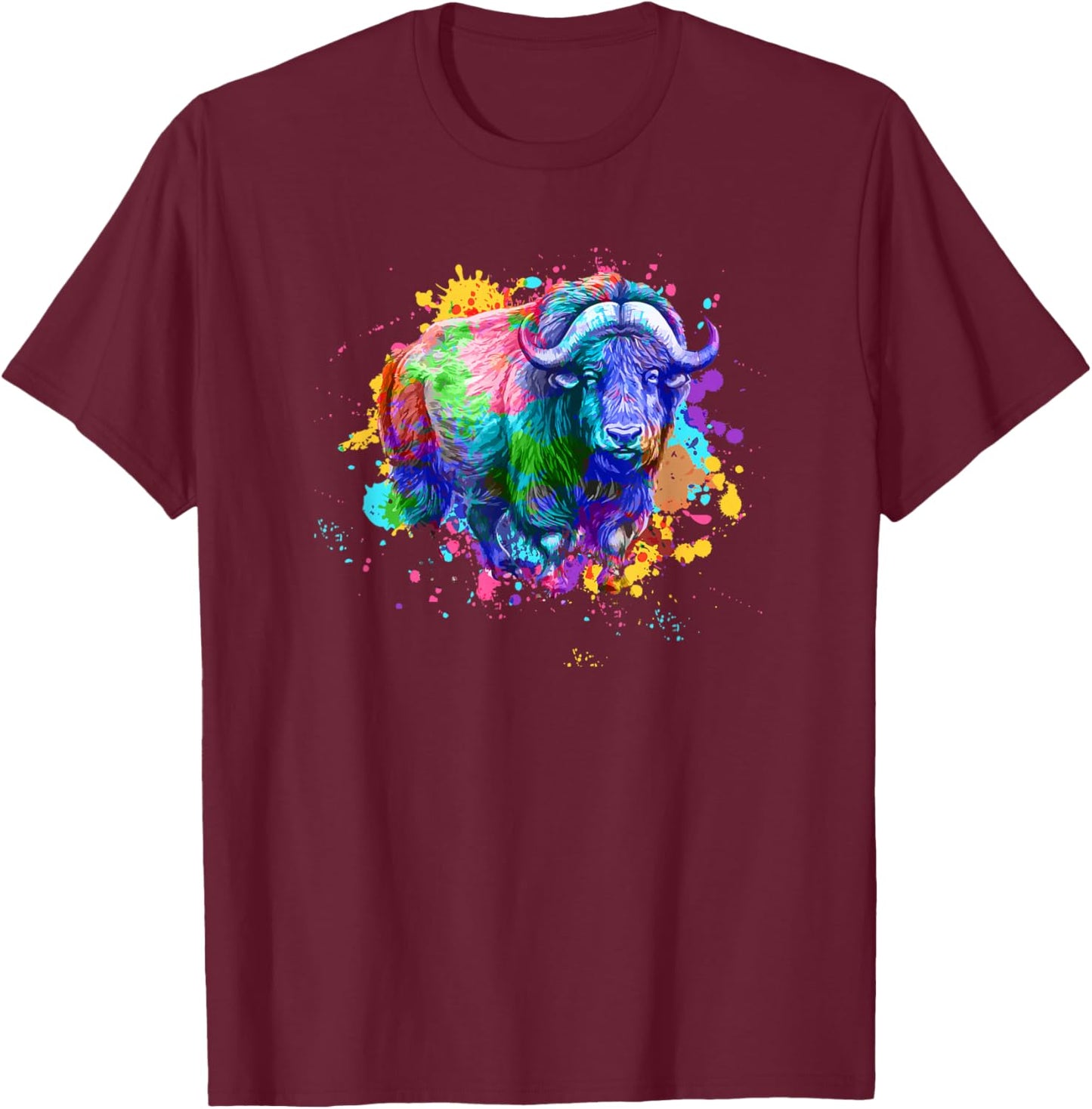 Musk Ox With Watercolors - Musk Ox Muskox T-Shirt - T-Shirt | Maroon