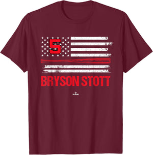 USA Flag Bat Bryson Stott Philadelphia Baseball MLBPA T-Shirt - T-Shirt | Maroon