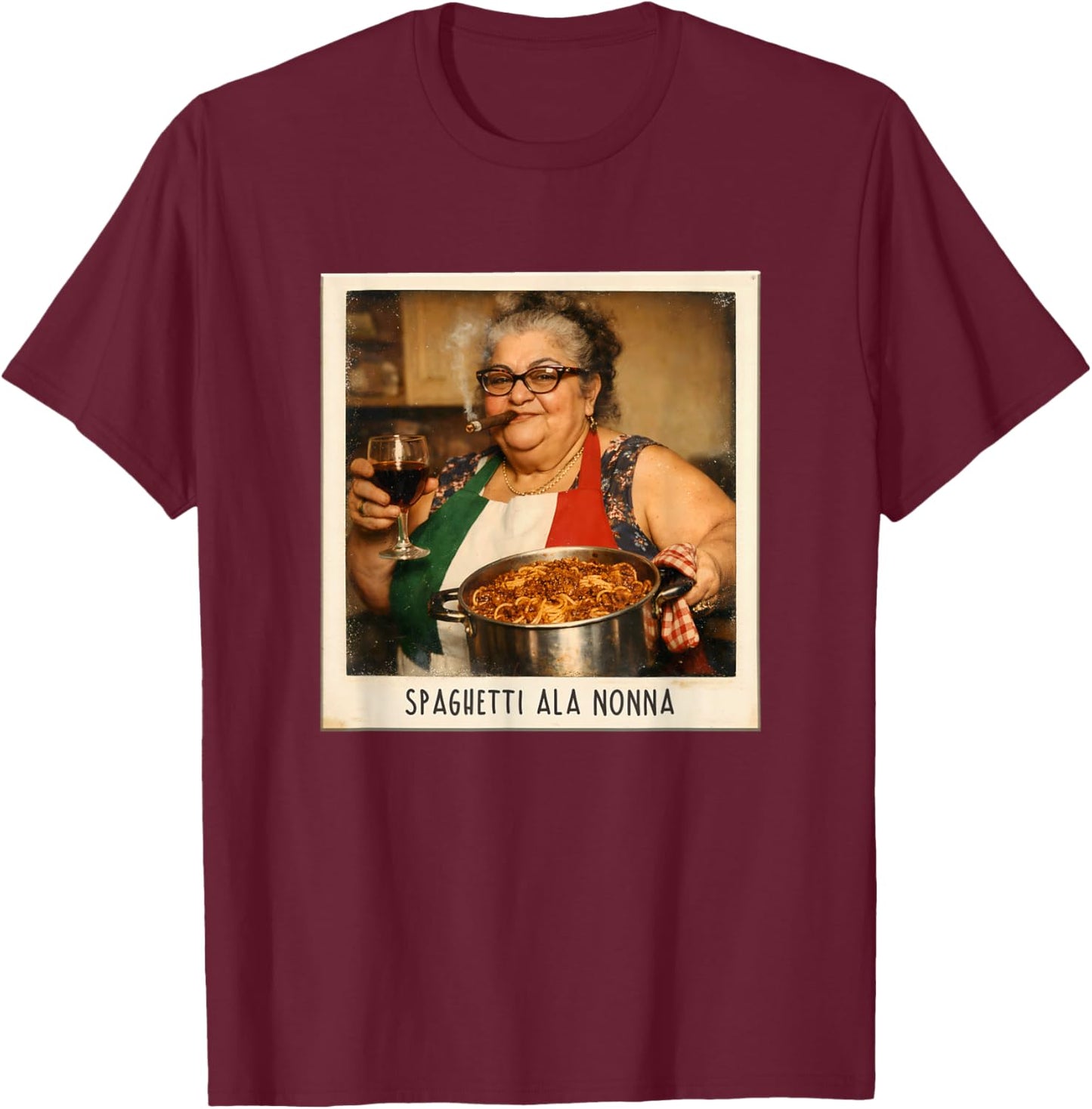 Spaghetti ALA Nonna Lustiges Italienische Pasta Oma Retro T-Shirt - T-Shirt | Maroon