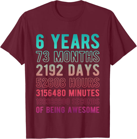 6th Birthday Kids Six Bday 6 Year Old Birthday Boy Girl T-Shirt - T-Shirt | Maroon
