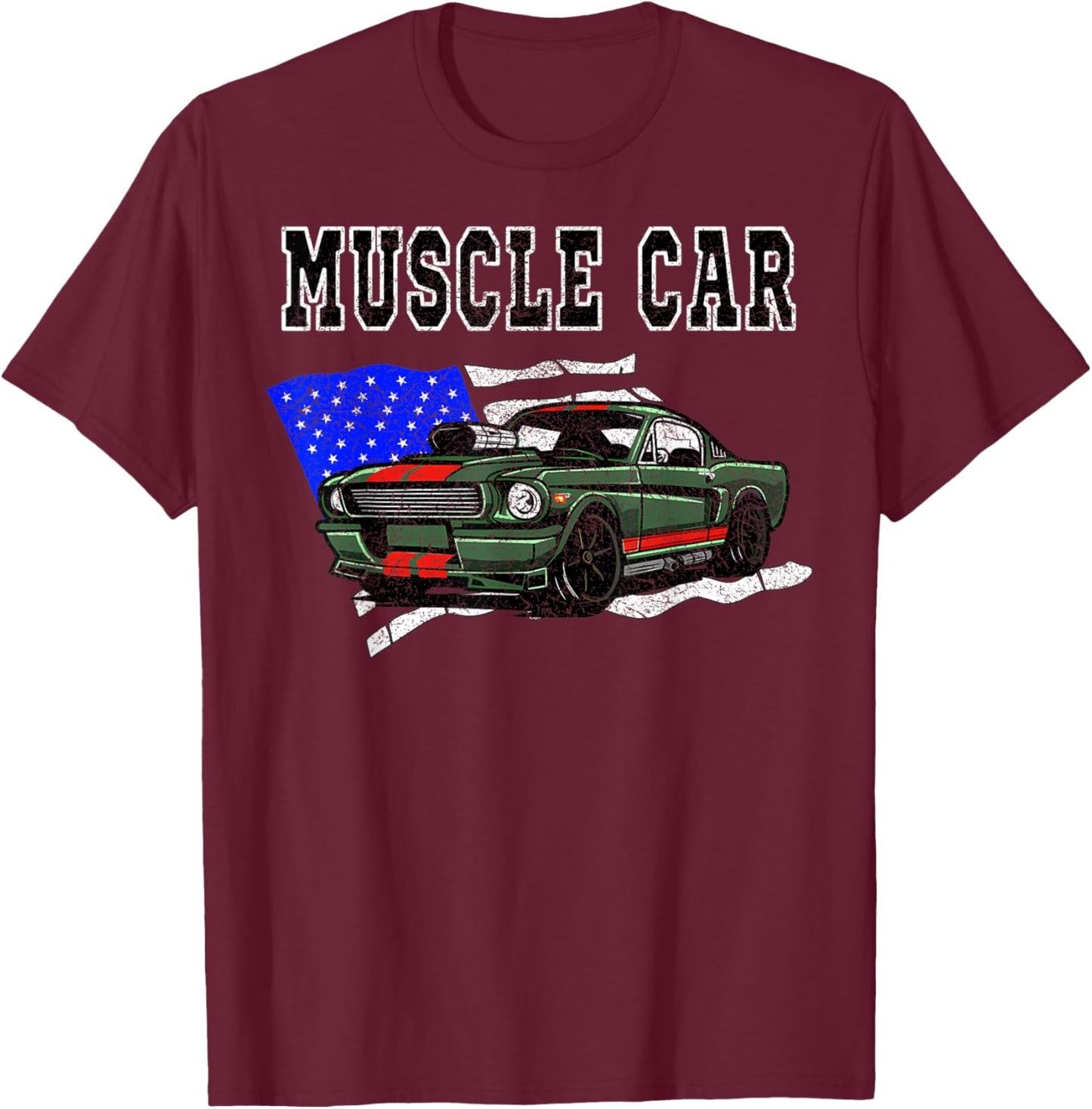 Vintage American Muscle Car Classic Car American Flag T-Shirt - T-Shirt | Maroon