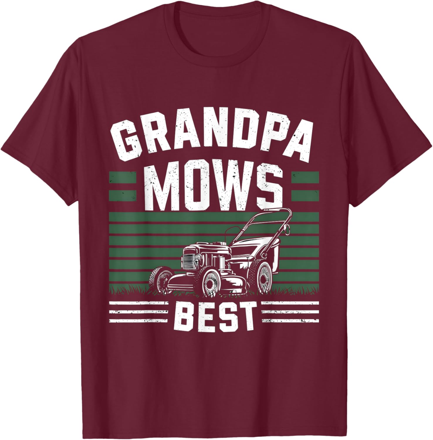 Grandpa Mows Best Grandfather Gardener Lawnmower Lawn Mowing T-Shirt - T-Shirt | Maroon