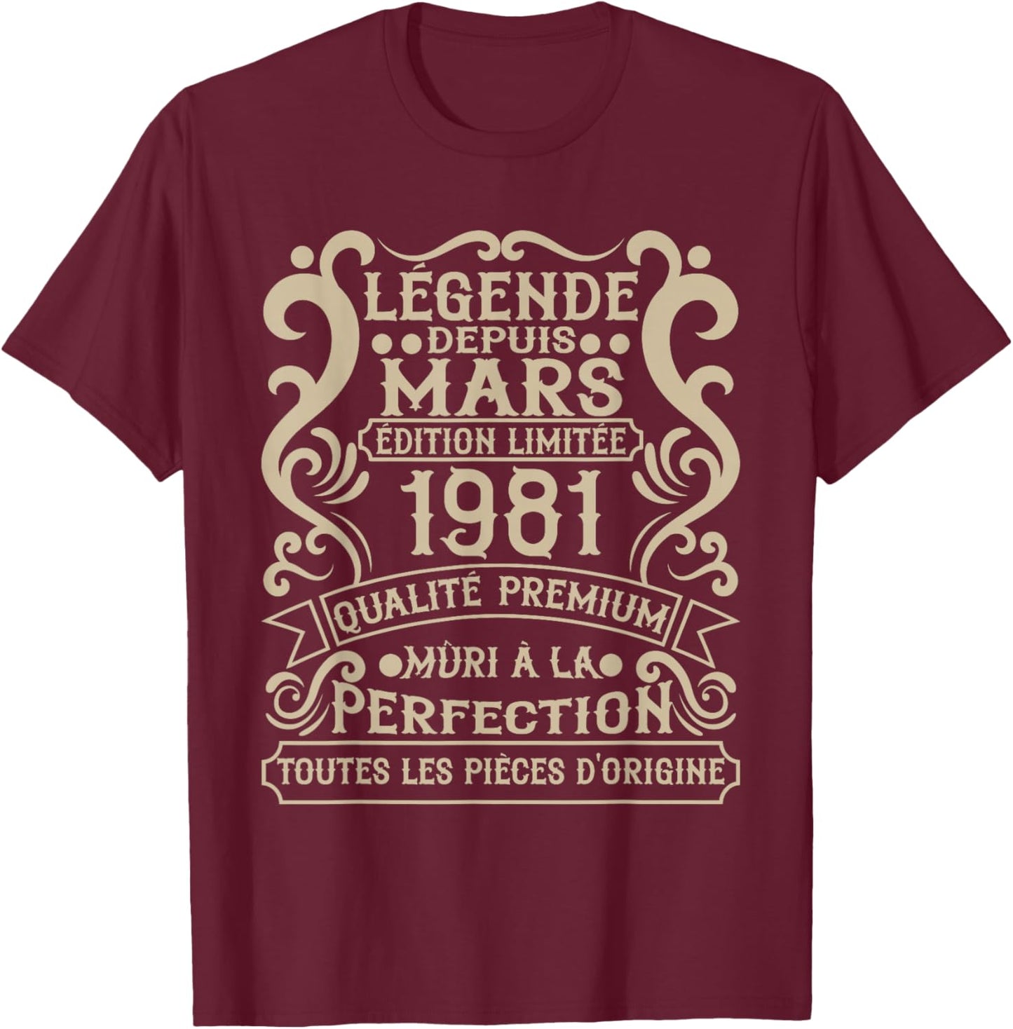 Mars 1981-45 Ans Anniversaire Cadeau Vintage 1981 T-Shirt - T-Shirt | Maroon