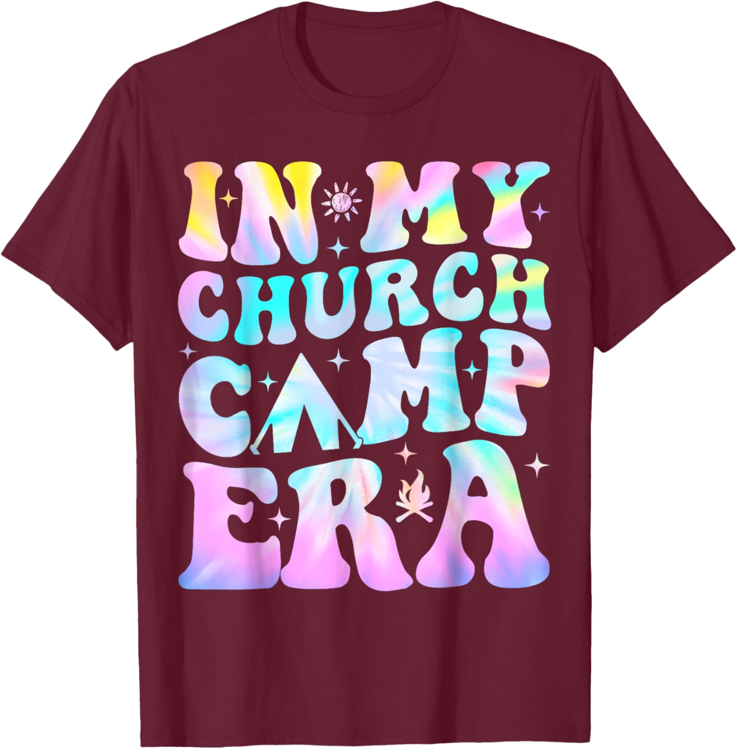 In My Church Camp Era Funny Summer Camp Camping Retro T-Shirt - T-Shirt | Maroon