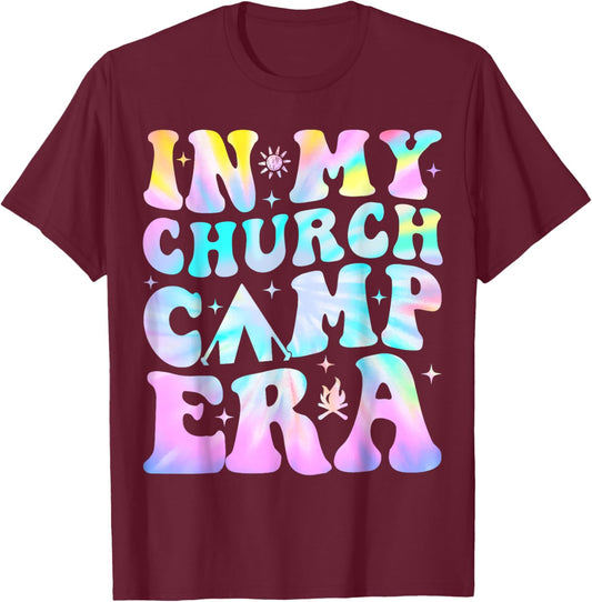 In My Church Camp Era Funny Summer Camp Camping Retro T-Shirt - T-Shirt | Maroon