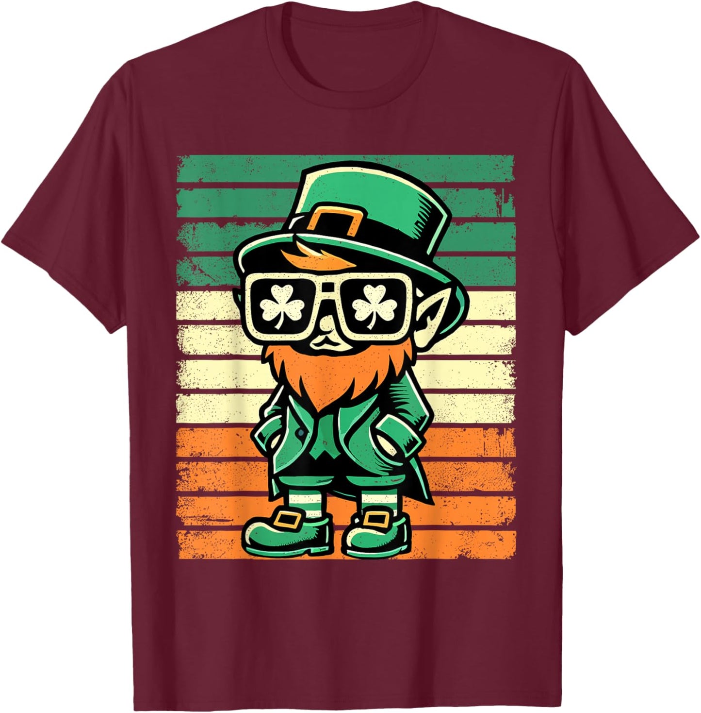 Lustiges St. Patrick's Day, Retro-Design, Leprechaun, Kleeblatt T-Shirt - T-Shirt | Maroon