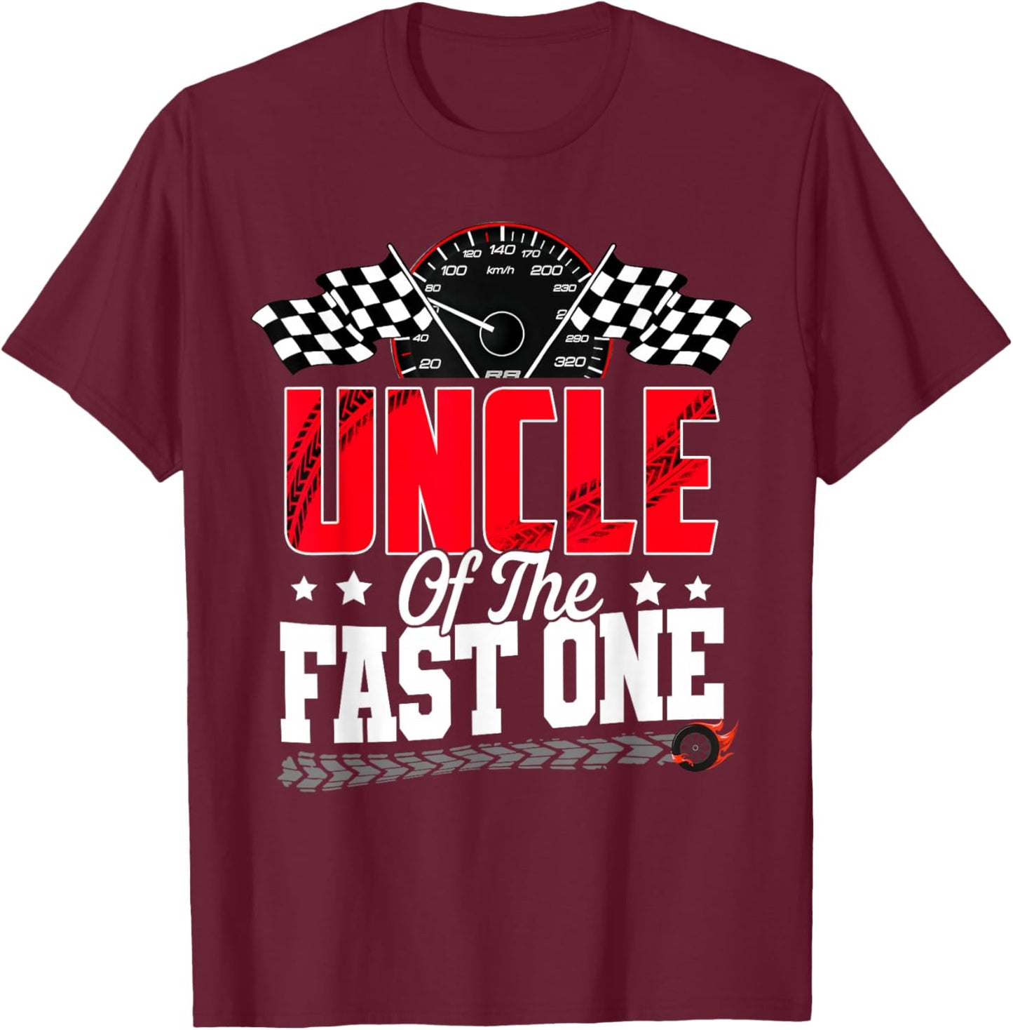 Racing Car Family Uncle of The Fast One 1st Birthday Boy T-Shirt - T-Shirt | Maroon