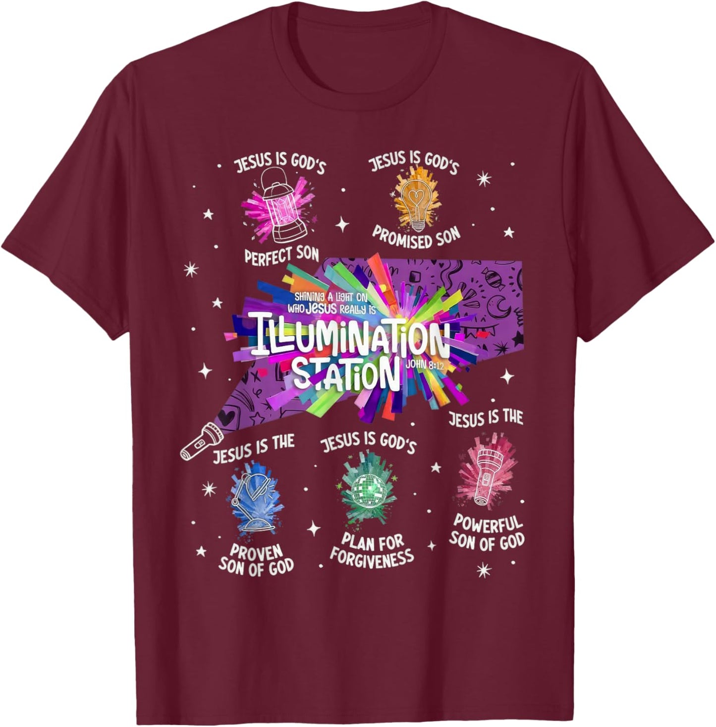 Illumination Station VBS 2026 Bible Jesus Christian Lights T-Shirt - T-Shirt | Maroon