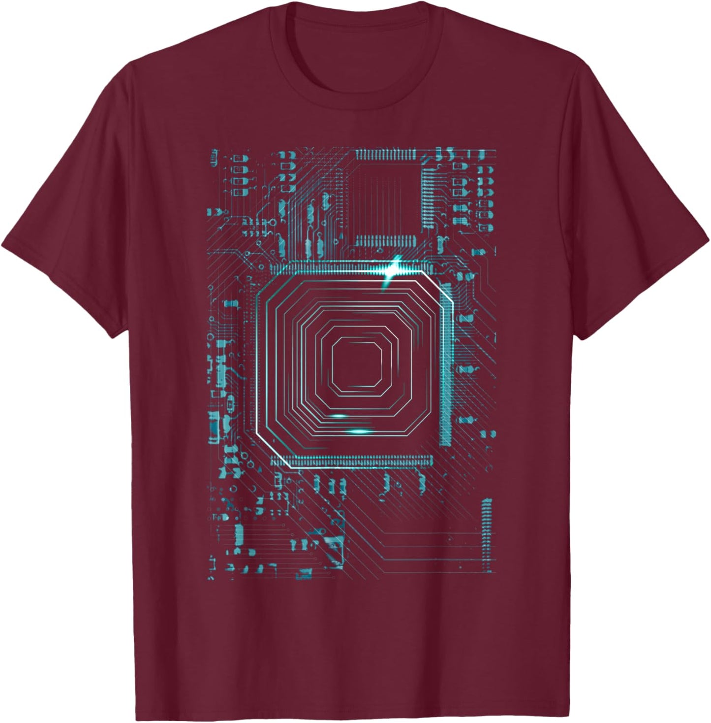 Motherboard Microchip Circuit Black IT Computer Background T-Shirt - T-Shirt | Maroon