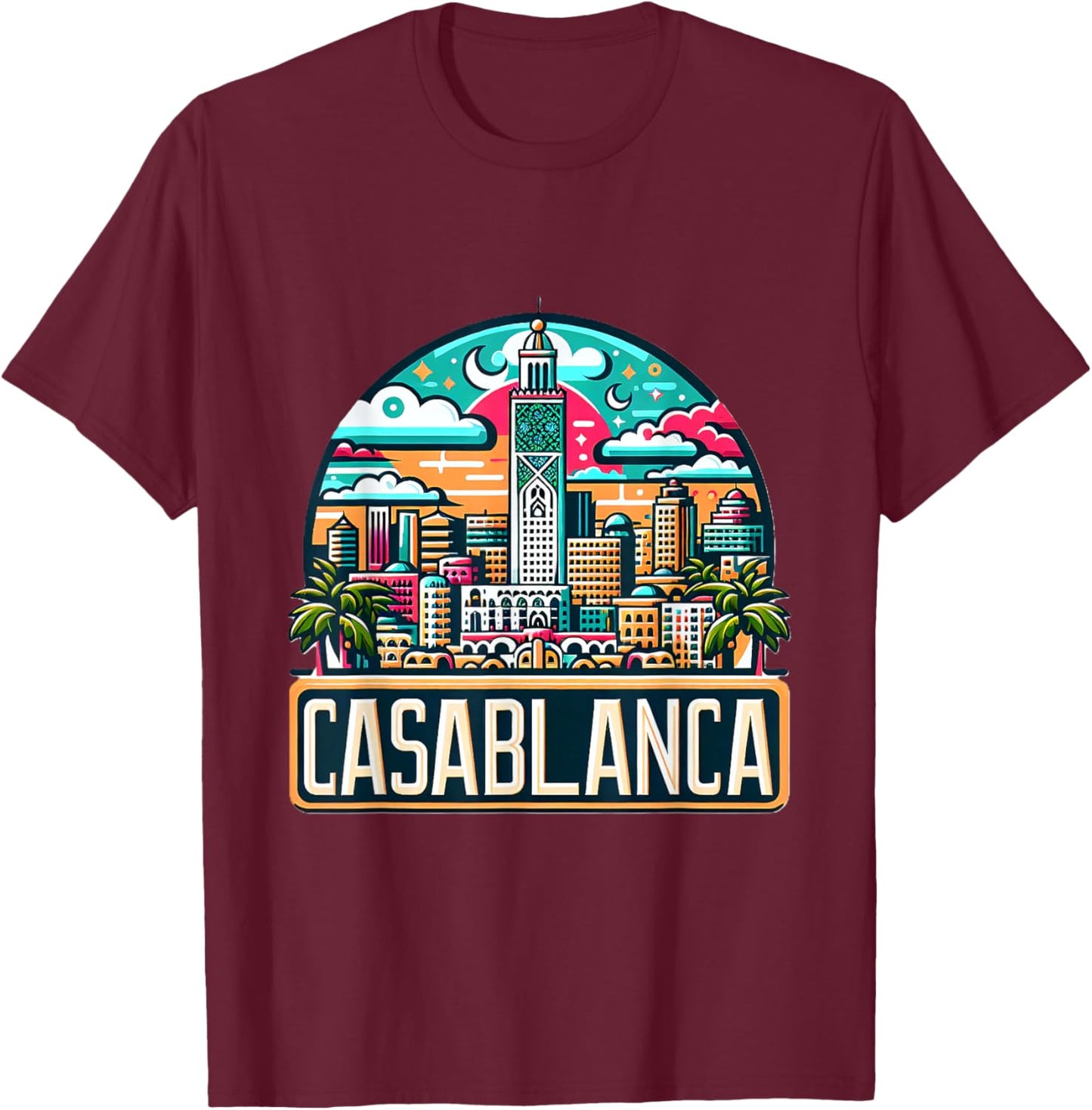 Morocco Casablanca Skyline Moroccan Costume T-Shirt - T-Shirt | Maroon