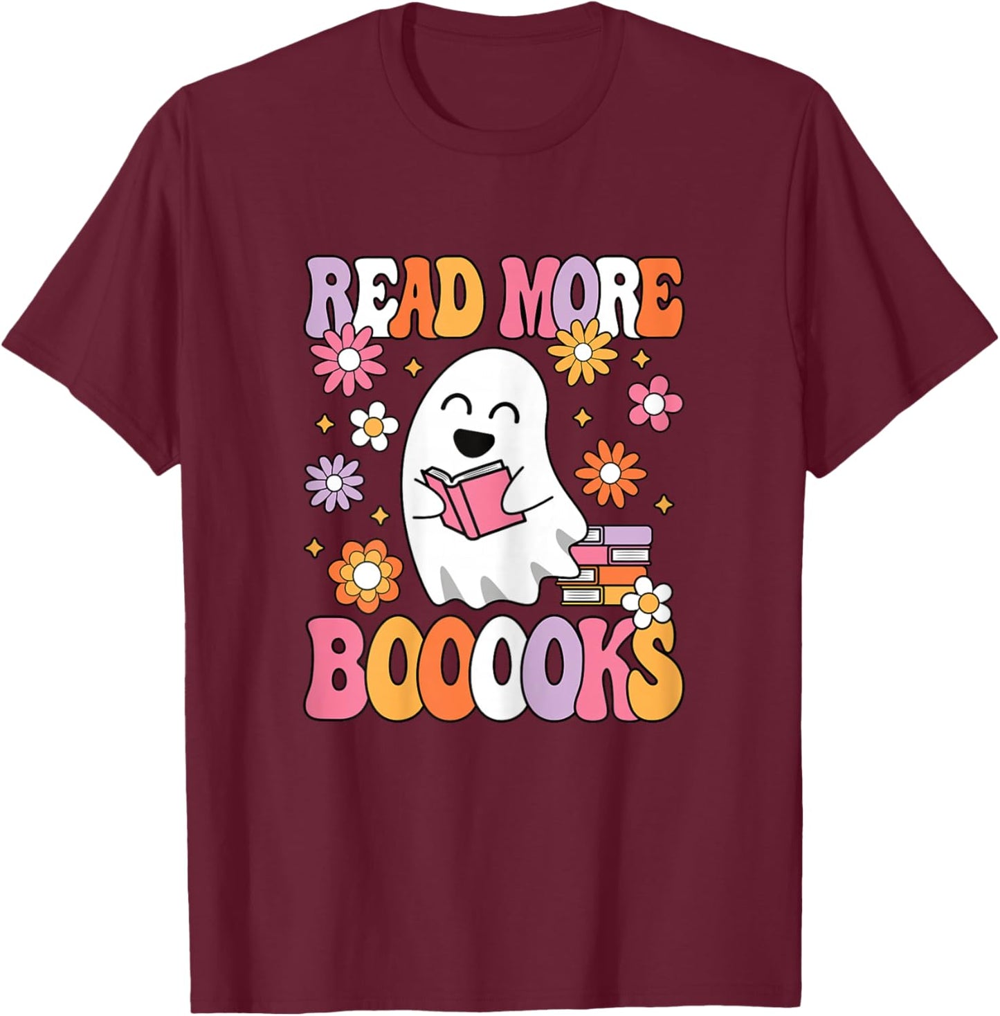 Read More Books Groovy Funny Halloween Teacher Women T-Shirt - T-Shirt | Maroon