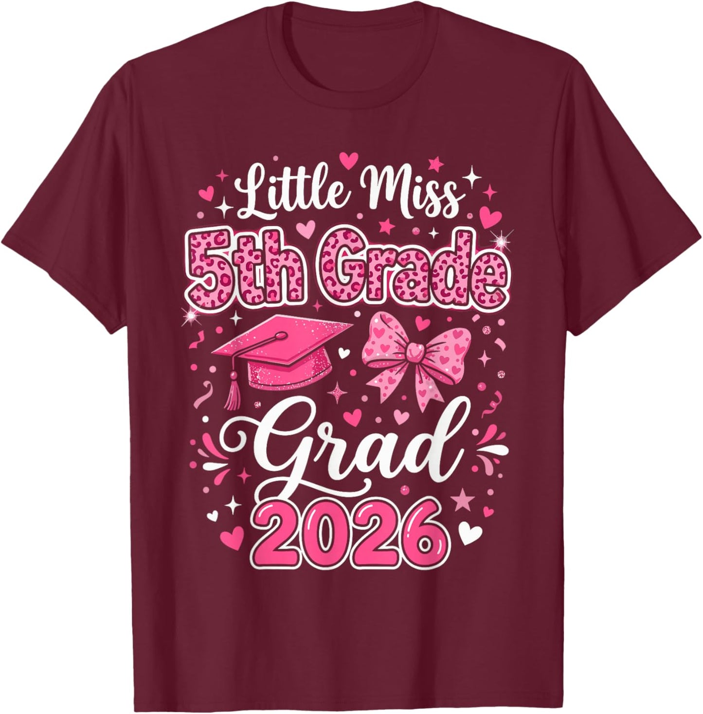 Leopard 5th Grade Graduation Outfits Girls, Little 5th Grade T-Shirt - T-Shirt | Maroon