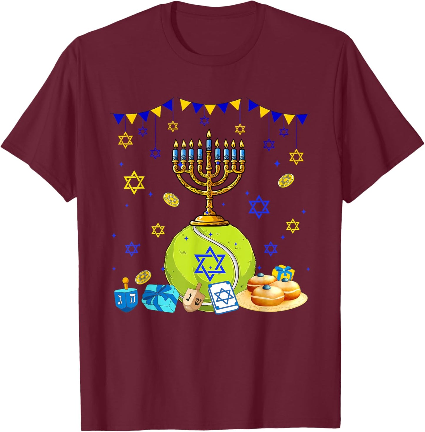 Tennis Equipment Player LoverHanukkah Jewish Menorah T-Shirt - T-Shirt | Maroon