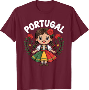 Portugal Fille en Robe Folklorique Traditionnelle avec œillets Enfants T-Shirt - T-Shirt | Maroon