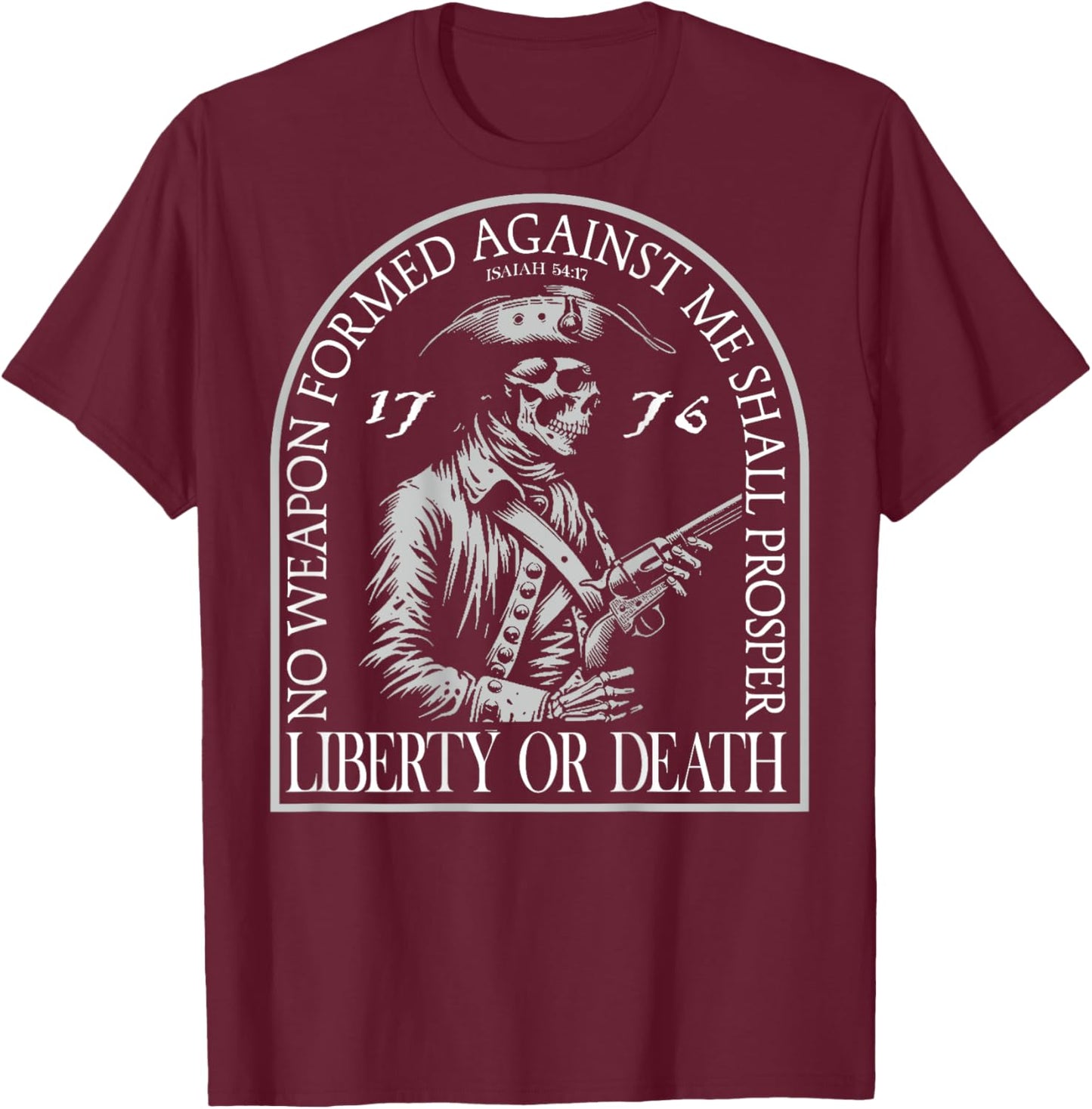 No Weapon Formed Against Me Shall Prosper (on back) T-Shirt - T-Shirt | Maroon
