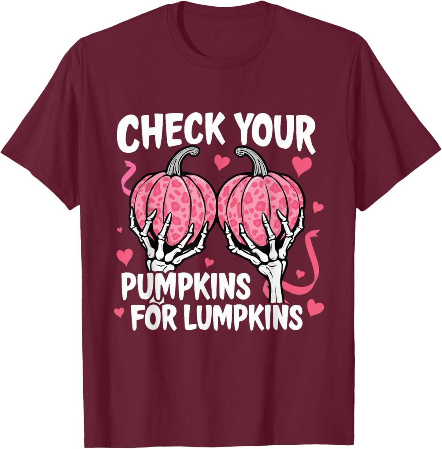 Check Your Pumpkins Breast Cancer Awareness Halloween Women T-Shirt - T-Shirt | Maroon