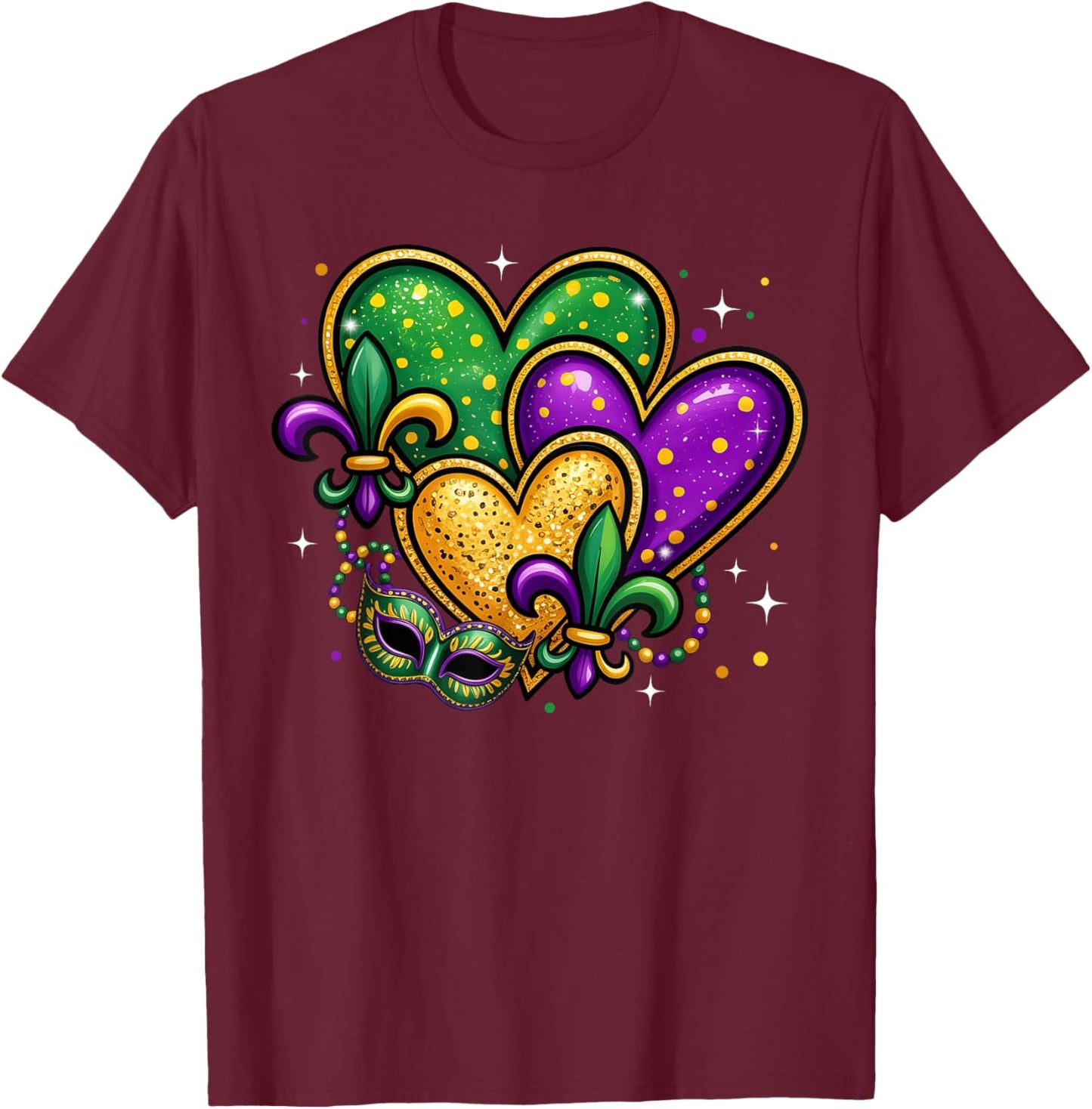 Mardi Gras Cute Hearts Fleur De Lis Girls Women Kids T-Shirt - T-Shirt | Maroon