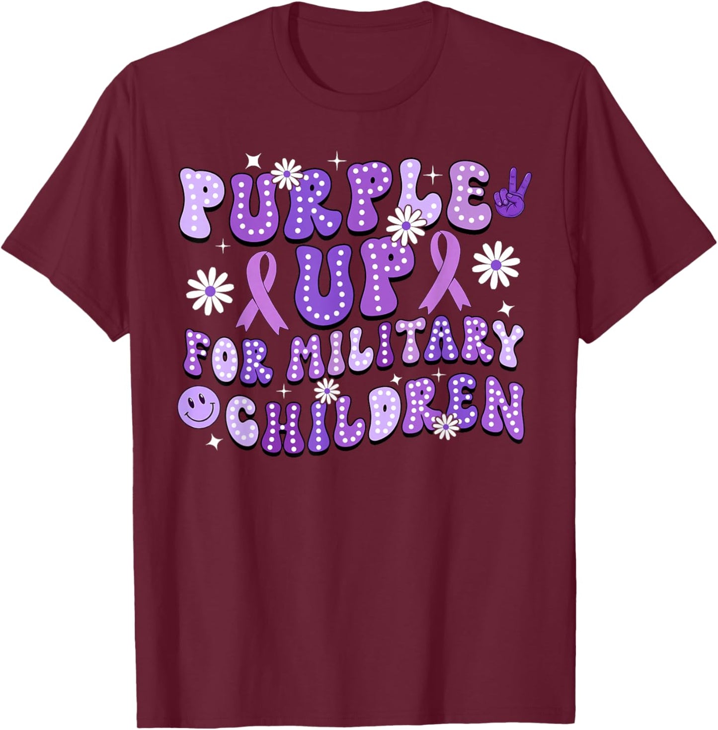 Purple Up for Military Kids Heart Military Children Toddlers T-Shirt - T-Shirt | Maroon