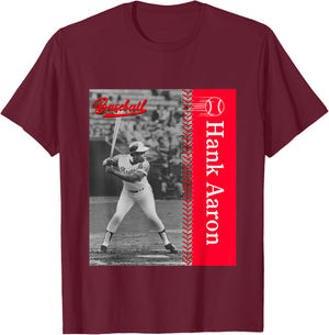 Hank Aaron_Baseball_001 , Small, Black T-Shirt - T-Shirt | Maroon