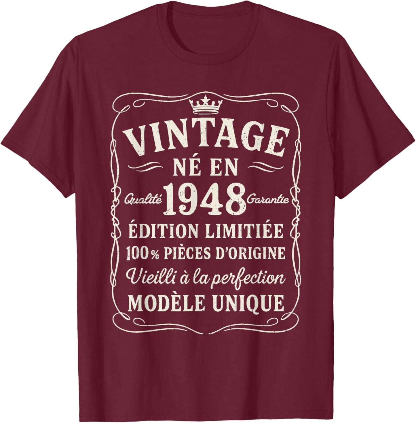 Anniversaire 78 Ans Cadeau Vintage Né en 1948 78 Ans Homme T-Shirt - T-Shirt | Maroon