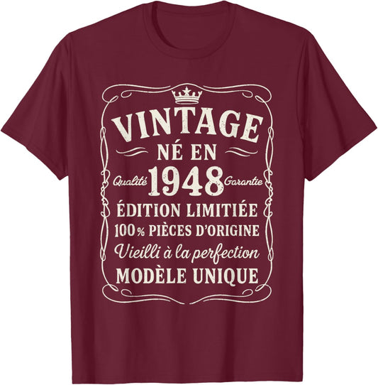 Anniversaire 78 Ans Cadeau Vintage Né en 1948 78 Ans Homme T-Shirt - T-Shirt | Maroon