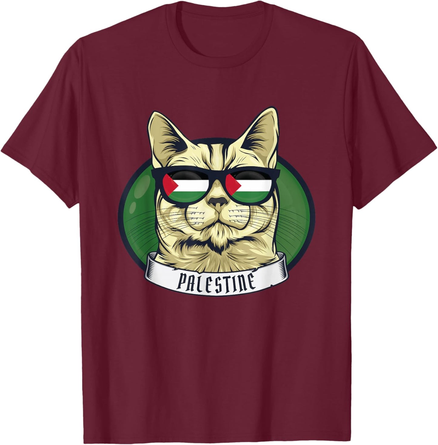 Free Palestine Flag Palestinian Cat Gaza T-Shirt - T-Shirt | Maroon