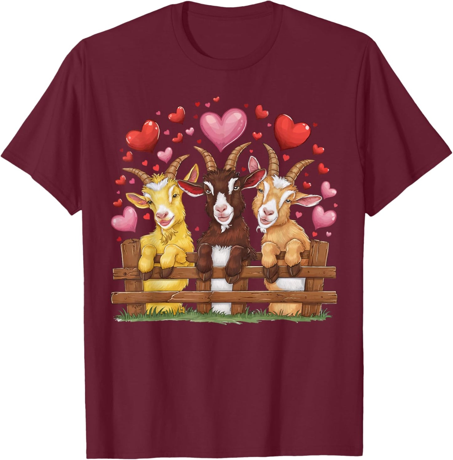 Goat Hearts Love Valentine Farm Animal Lover Farmer T-Shirt - T-Shirt | Maroon