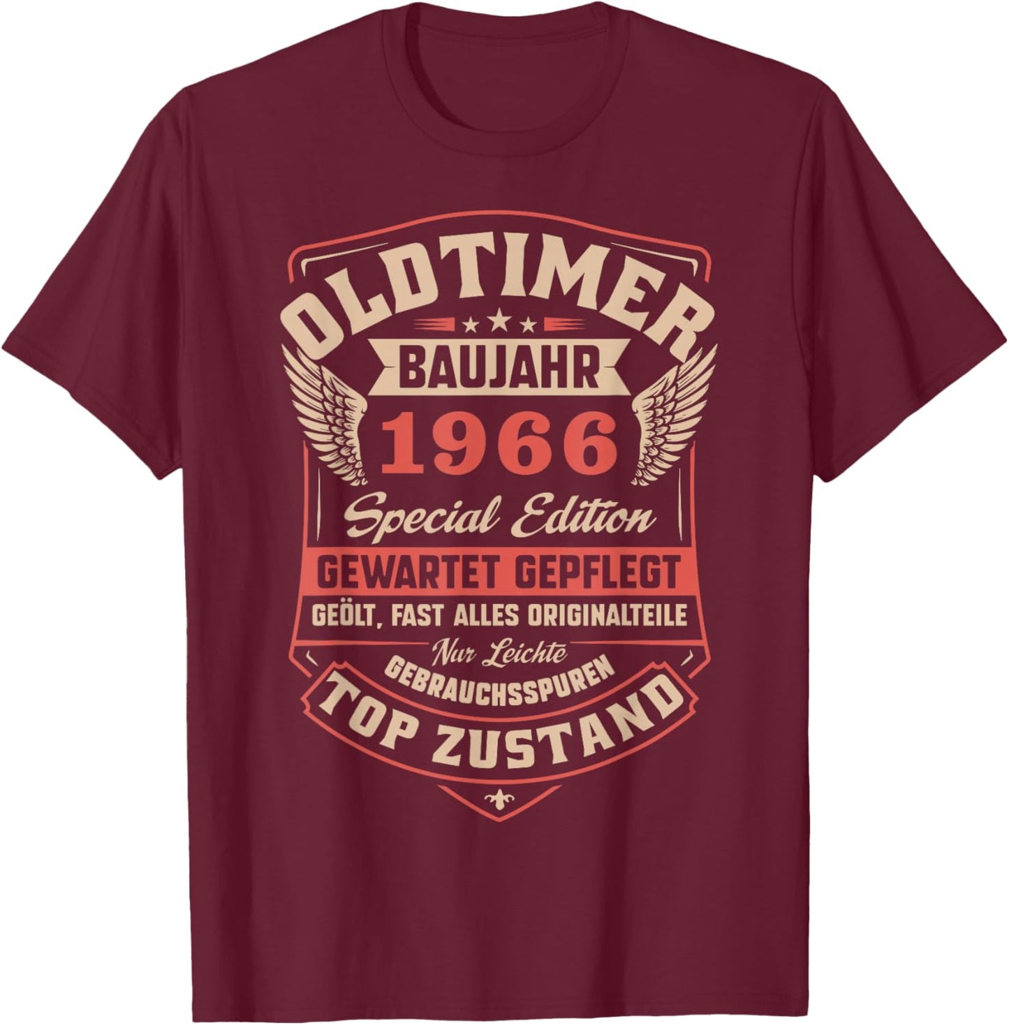 60. Geburtstag 60 Jahre 1966 Vintage Deko Lustig Geschenk T-Shirt - T-Shirt | Maroon