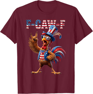 F Caw F American Flag Rooster 4th of July Fawk Chicken Humor T-Shirt - T-Shirt | Maroon
