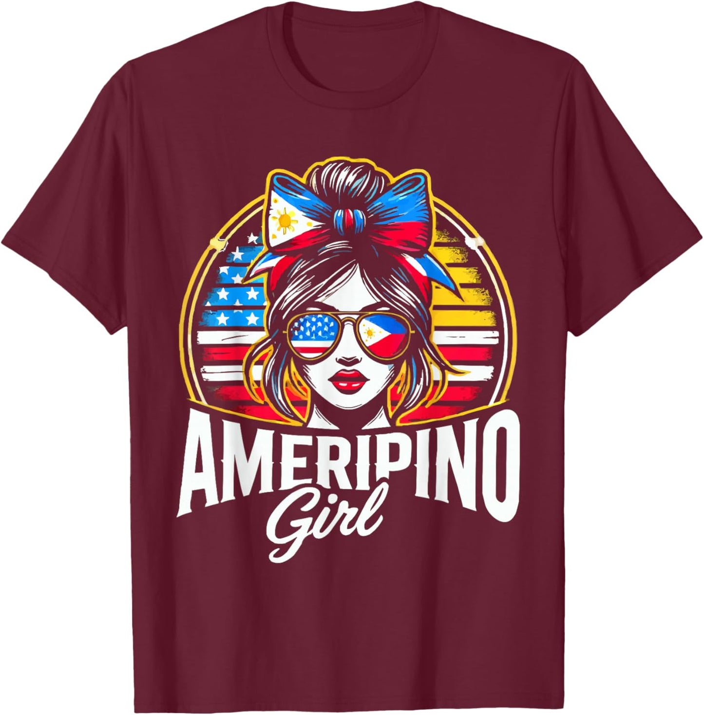Half Filipino Half American USA Flag Philippines America T-Shirt - T-Shirt | Maroon