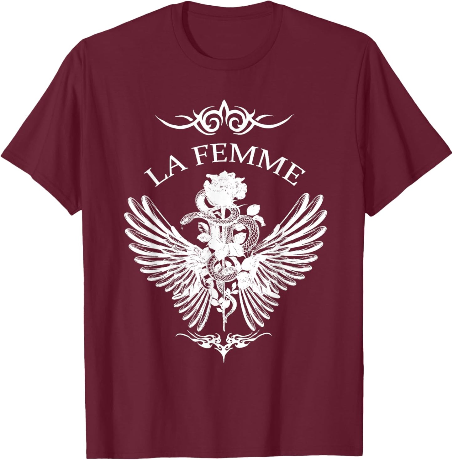 La Femme Snake And Rose Dark Art T-Shirt - T-Shirt | Maroon