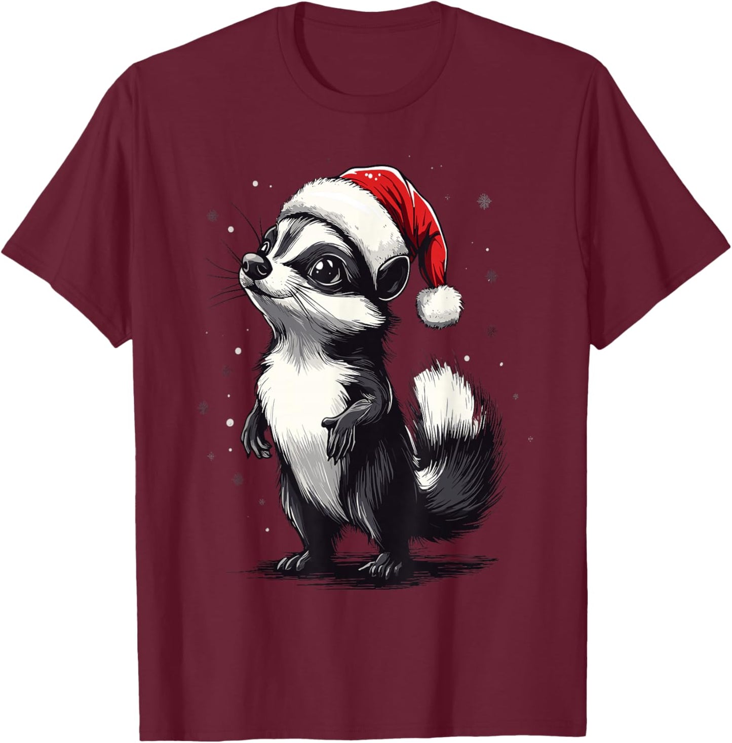 Skunk Santa Hat Funny Xmas Skunk Lovers Christmas Pajama T-Shirt - T-Shirt | Maroon