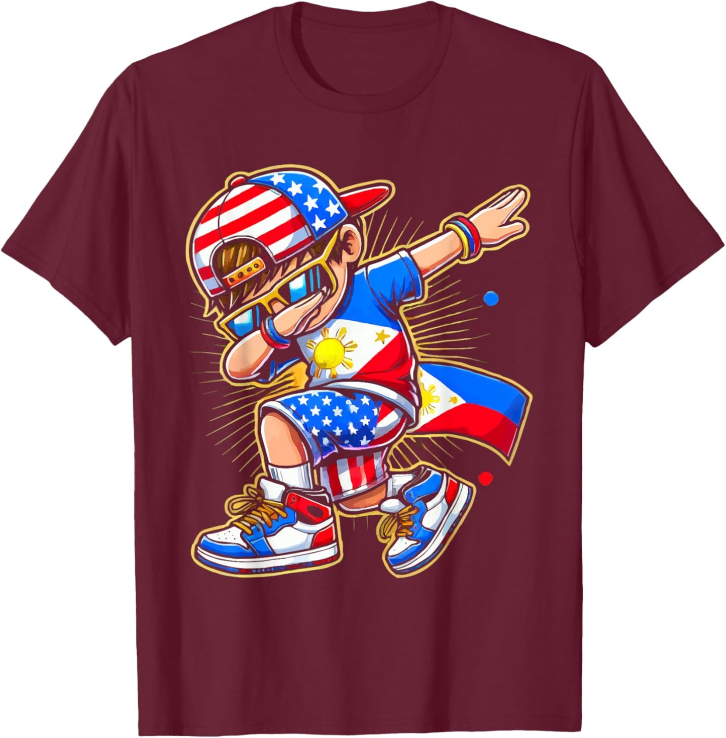 Half Filipino Half American USA Flag Philippines America T-Shirt - T-Shirt | Maroon