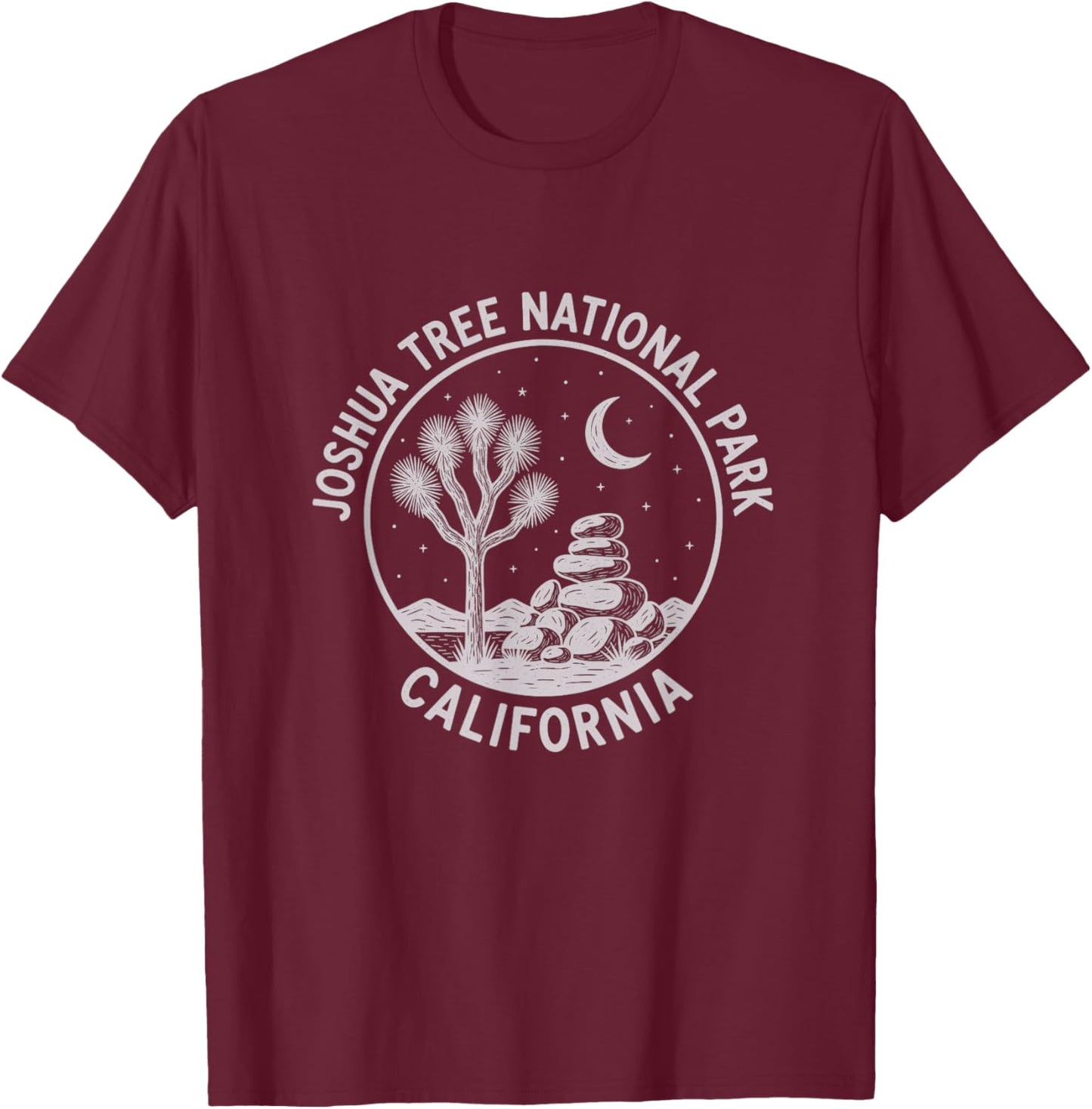 Vintage Joshua Tree National Park California Sketch Design T-Shirt - T-Shirt | Maroon