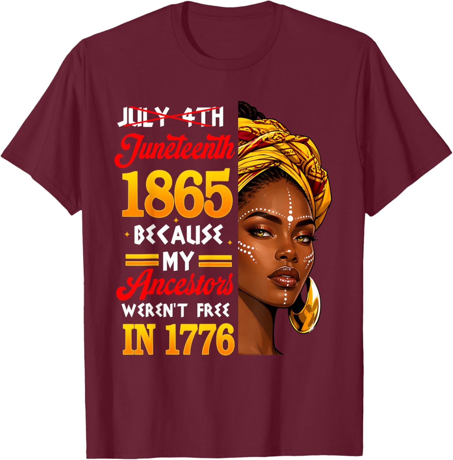 Juneteenth 1865 Afro African American 4th of July Men Women T-Shirt - T-Shirt | Maroon