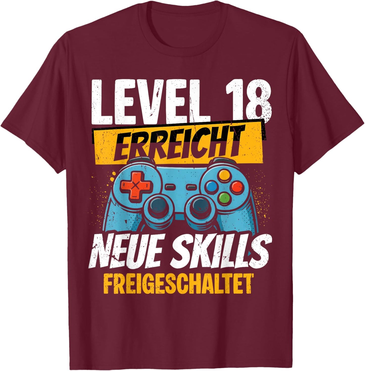 18. Geburtstag Jungen Video Gamer Level 18 Erreicht Mann T-Shirt - T-Shirt | Maroon
