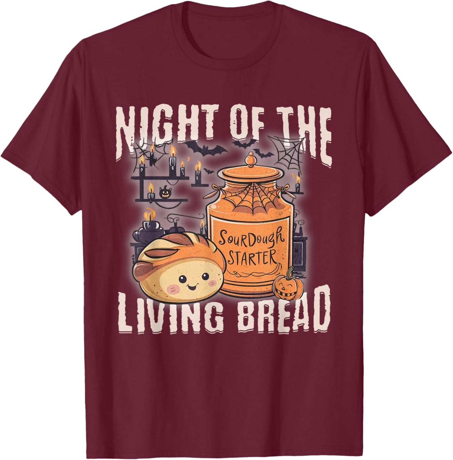 Night Of The Vintage Living Halloween Bread Spooky Season T-Shirt - T-Shirt | Maroon