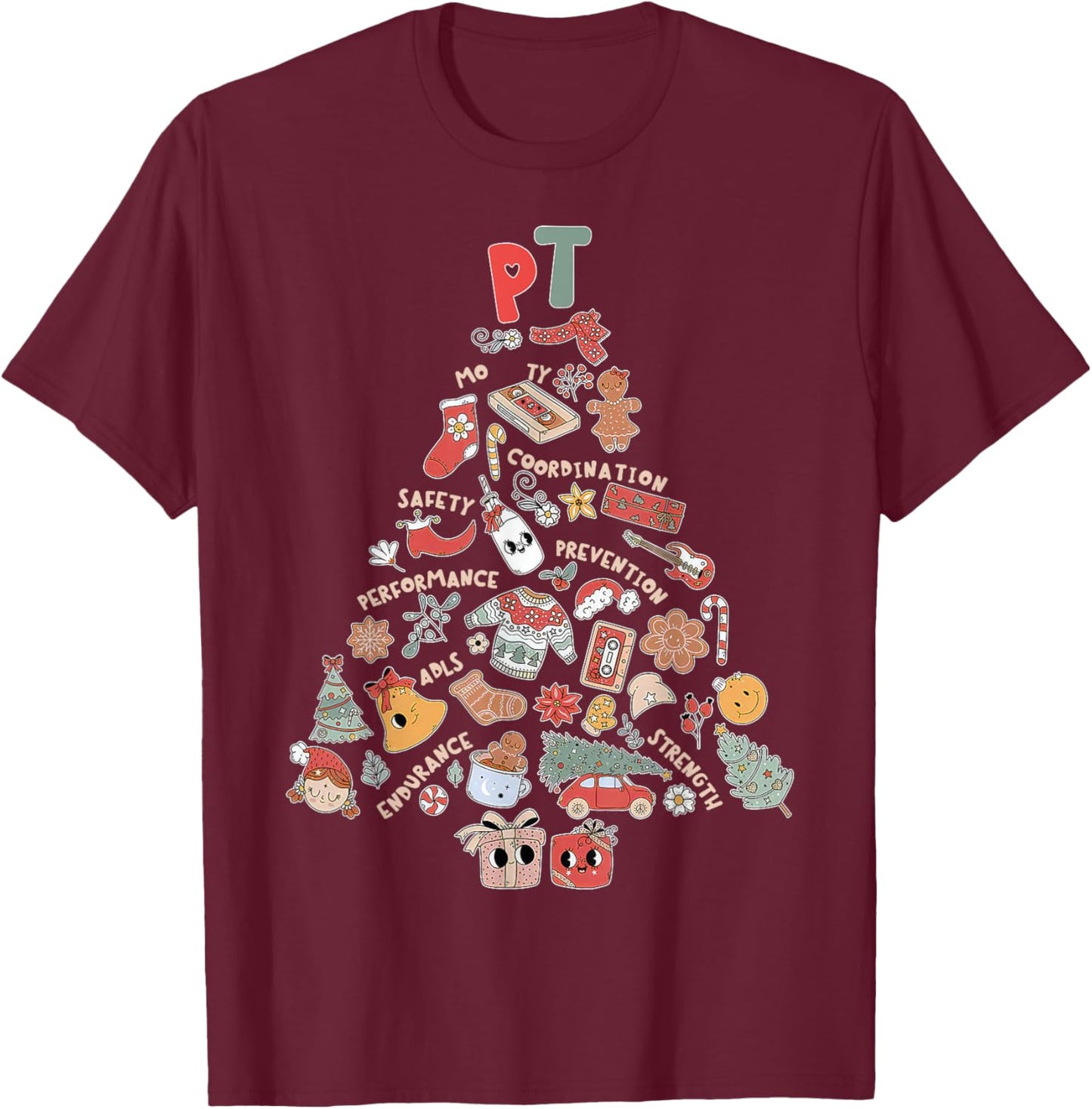 Physical Therapy Christmas PT Therapist Christmas Tree Xmas T-Shirt - T-Shirt | Maroon