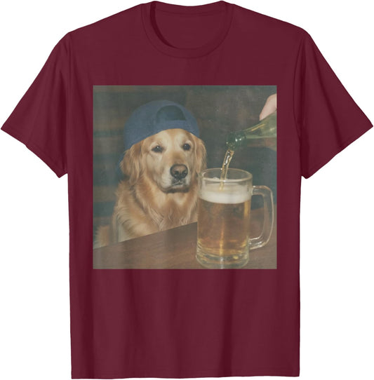 Funny Golden Retriever Drinking Beer Meme Graphic Dog Lovers T-Shirt - T-Shirt | Maroon