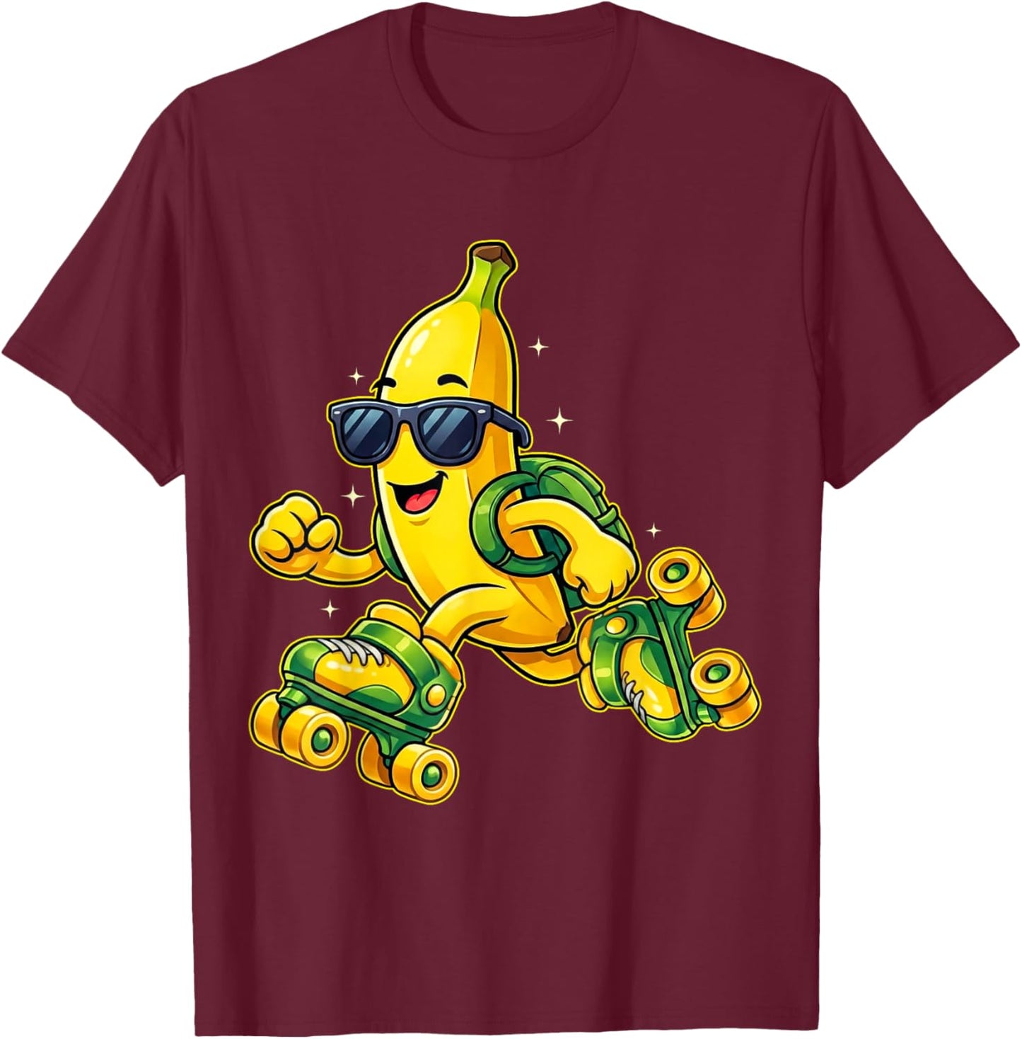 Funny Banana on Roller Skates Cute Skater Cartoon Design T-Shirt - T-Shirt | Maroon